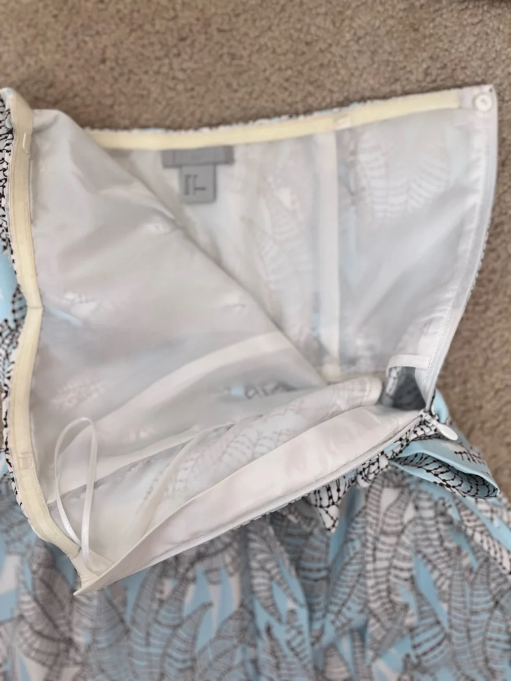 H&M Bandeau Belted Jumpsuit Size 4  Wide Leg Crop Spring Light Blue Leaf Print - Picture 5 of 14